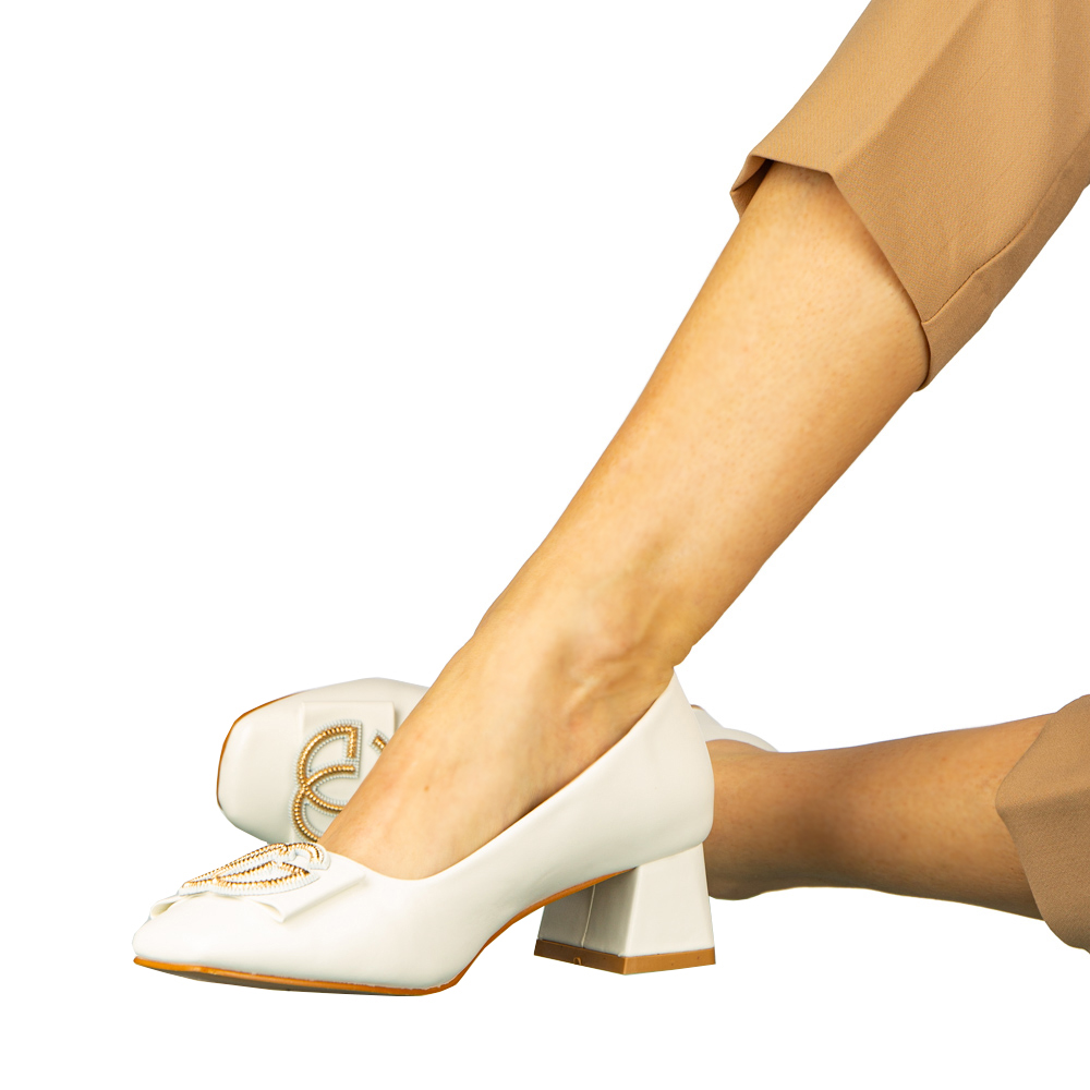 Pantofi dama cu toc albi din piele ecologica Assma, 6 - Kalapod.net